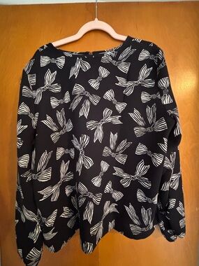 LOFT Black Long-Sleeve Top with White Bow Print